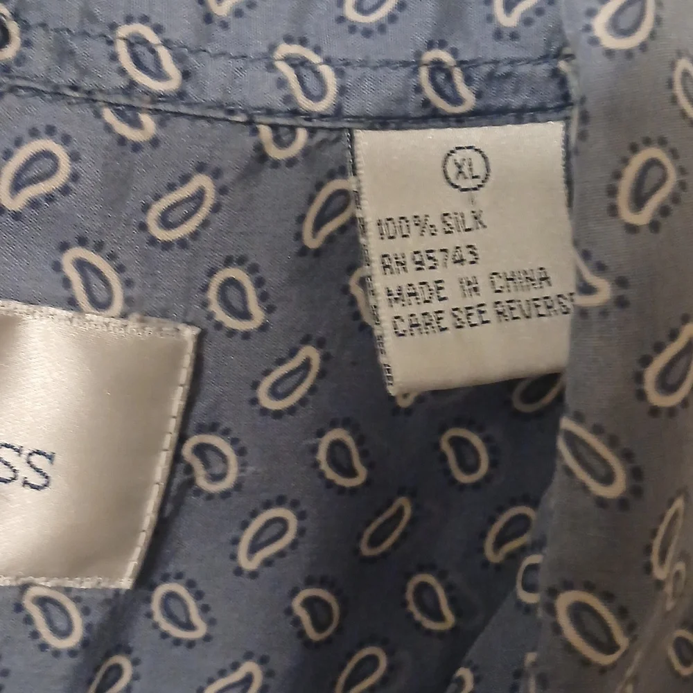Bill Blass XL Silk Button Short Sleeve Shirt Light Blue Vintage EUC